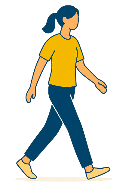 Illustration d'une personne qui marche - TONITECH étape 3 Illustration d'une personne en train de marcher, symbole du confort et de la simplicité du traitement TONITECH