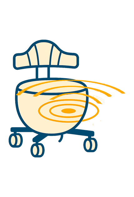 Illustration du siège TONITECH avec ondes de stimulation - Etape 2 Illustration du siège médical TONITECH avec ondes de stimulation ciblant le périnée